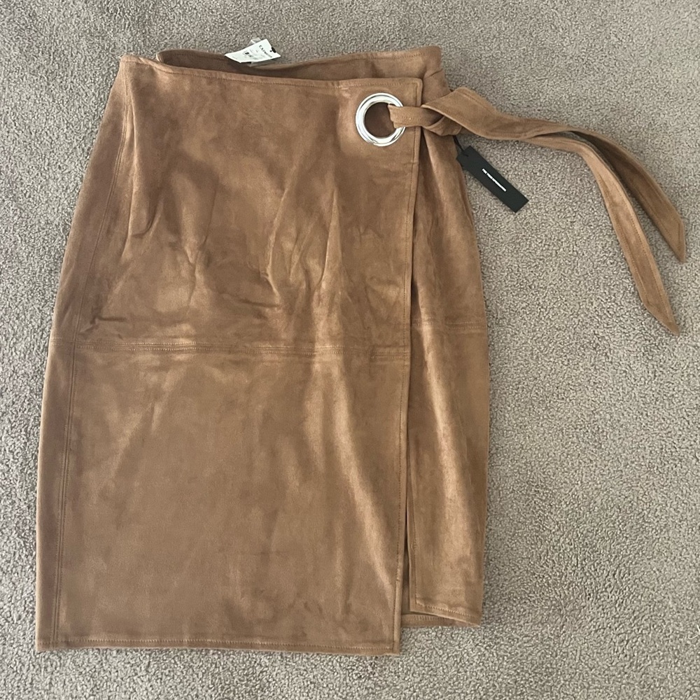 Express Brown Pencil Skirt with Ring Accent